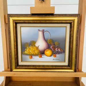 Vintage Framed Fruit Still Life Original Oil Painting On Canvas Gold Gilded